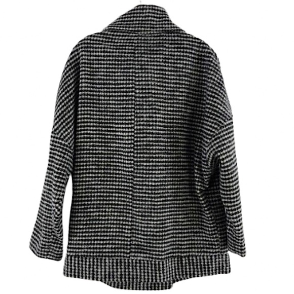TOPSHOP B/W Houndstooth Wool Blend Pea Coat w Belted Collar & Hem Zipper Pockets - Picture 3 of 13